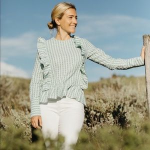 NWT Western Range Clothing Co. Ruffle Peasant Windowpane Plaid Top XL